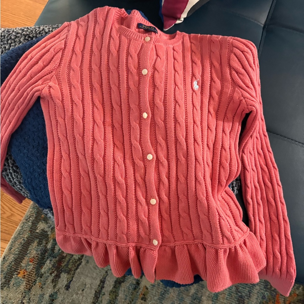 Polo by Ralph Lauren Coral Cable-Knit Button Cardigan